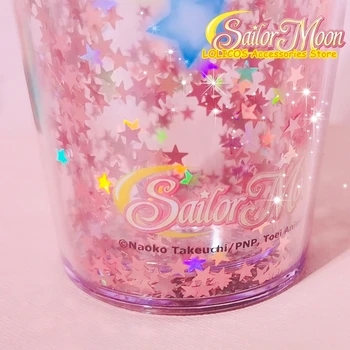 Pink Star Anime Sailor Moon Su Šiaudų Bling Dreni Blizgučiai Geriamas Puodelis Vandens Butelių Animacinių Filmų Mergina Studentų Kalėdos Dovanas