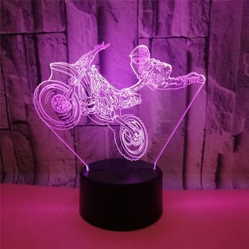 Plaukioja Važiuoti Motociklo Modelio 3D Iliuzija Naktį Šviesos diodų (LED) USB Touch 7 Spalva Keičiasi Stalo Apdaila Žibintai Berniukai Gimtadienio Dovana