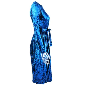 Plisuotos Vientisas Moteris Suknelė Autunmn Elegantiškas Viršų Su Diržo Paprasto Dažytos Moteriška Ilga Suknelė Vientisa Spalva Ilgomis Rankovėmis Suknelę, Vestidos