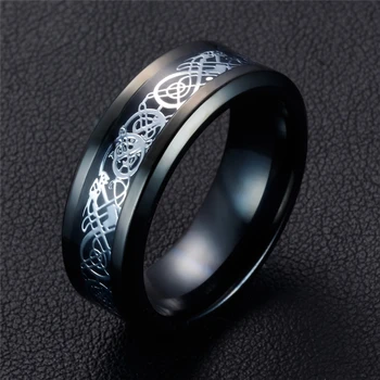 Pora Žiedus - Vyrams Drakono Žiedas ir Moterų Juodas Žiedas Širdies Supjaustyti Nuotakos Vestuvių Žiedas Rinkinys