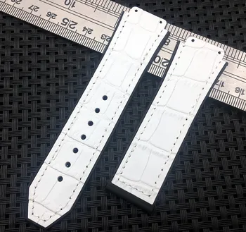 Prabanga 25*19mm vyrų Balta oda Gamtos guma silikono dirželis watchband žiūrėti juostos pakeisti už Hublot Big bang sintezės logotipas