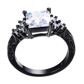 Prabanga Moterų Krištolo Akmens Plonas Žiedas Derliaus 14KT Juodojo Aukso Vestuviniai Žiedai Moterims Žavesio Aikštėje Cirkonis Vestuvinis Žiedas