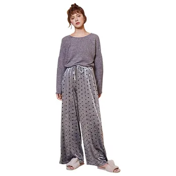Prabangių Namų Drabužiai Moterims, Pilka Viršūnės Taškas Kelnes Sleepwear Nustatyti Šilta Pižama Moterų Žiemos Pižamos Pijamas Mujer Invierno