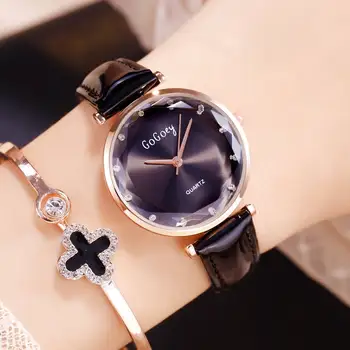 Prabangos Prekės Gogoey Moterų Žiūrėti Mados Atsitiktinis Kristalų Suknelė Laikrodį Odinis Dirželis Kvarcas Žiūrėti Moterų Laikrodis Reloj Mujer