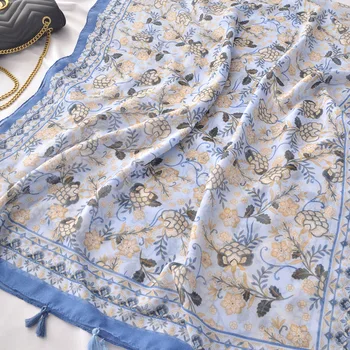 Prabangos prekės mėlyna hijab šalikas платок женский moterų rudenį Ispanija stiliaus etninės prekės ženklo ilgai spausdinti Wrap Hijabs Musulmonų Sjaal