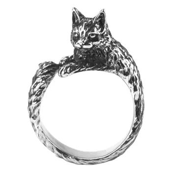Prabangus Sidabro Padengtą Cute Kačių Žiedas Retro Gotikos Baisi Blogio Ragana Atidaryti Naminių Kačių Žiedas Kokteilis Moterų Žiedas Papuošalai, Dovanos