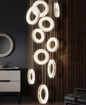 Prabangūs modernios led šviestuvo už kambarį ilgai laiptai žiedas crystal šviesos rungtynių didelių namų dekoro cristal patalpų apšvietimas
