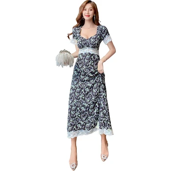 Prekės Dizaineris Spausdinti Saulėgrąžų Elegantiškas Moterų Suknelės, Vasaros 2020 Nėrinių Kratinys Korsetas Midi Atsitiktinis Suknelė Moteriai Gėlių Suknelės