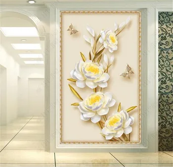 Pritaikyti bet kokio dydžio 3D tapetai, freskos stereo paramos gėlių papuošalai įėjimo koridoriuje sienos freskos foto tapetai, 3D
