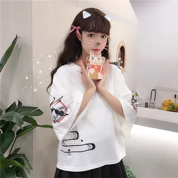 Pusė rankovės atkarpoje 2020 m. vasarą nauju moterų mažų šviežių spausdinti apvalios kaklo marškinėliai moteriška Harajuku stilius laisvas viršų
