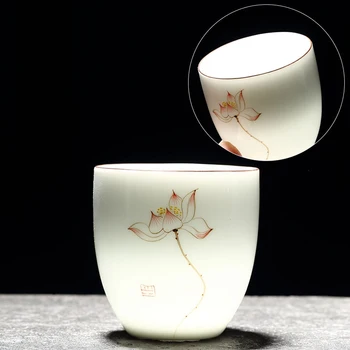 Rankomis dažyti Lotus Tiesiai puodeliai Kūrybinės Keramikos Asmens Kung Fu Arbatos Puodeliai Plonos Padangos Didelis Baltas naudoti kasdien ar dovanos
