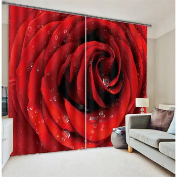 Raudona rožė 3D Blackout Užuolaidos Už kambarį Patalynė kambaryje Viešbučio/Biuro Užuolaidų, Užuolaidos Cortinas para salė