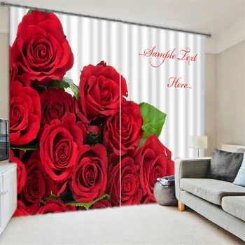 Raudona rožė 3D Blackout Užuolaidos Už kambarį Patalynė kambaryje Viešbučio/Biuro Užuolaidų, Užuolaidos Cortinas para salė