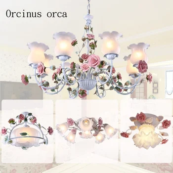 Romantiška sielovados stiliaus rose geležies liustra gėlių žibintai Viduržemio jūros kambarį miegamojo lubų lempa Pašto nemokamai