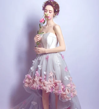 Romantiškas gėlių aukštas, žemas, trumpas, priekiniai ilgai atgal prom dresses 2019 vestido de festa gala jurken užsakymą padaryti nemokamas pristatymas