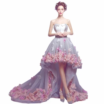 Romantiškas gėlių aukštas, žemas, trumpas, priekiniai ilgai atgal prom dresses 2019 vestido de festa gala jurken užsakymą padaryti nemokamas pristatymas