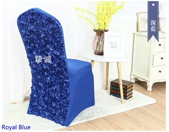 Royal BLue Spalva Spandex Kėdžių Dangose Rozetės Kėdė Padengti Rožių Gėlių Dizainas Lycra Už Vestuvių Puotą Viešbutis Apdaila