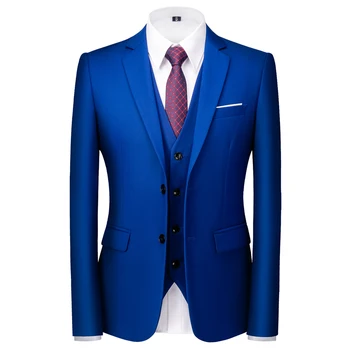 Rsfocus 3 Gabalas Royal Blue Vestuvių Kostiumą Vyrų 2020 Kostiumas Homme Mariage Klasikinis Mens Oficialių Verslo Kostiumai Prom Šalis Nešioti TZ089