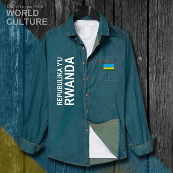 Ruanda Ruandos Ruanda RWA RW Vyrų Vėliavos Drabužių Rudens Medvilnės ilgomis Rankovėmis Kaubojus Kailis Mados Turn-žemyn Apykaklės Džinsai, Marškinėliai, Topai