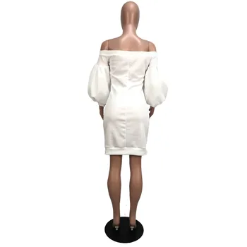 Rudens Suknelės Baltos off peties Apykakle ilgomis Rankovėmis Moterų Suknelė Office Lady Bodycon Seksualus, Elegantiškas Šalis Midi Pieštuku suknelė
