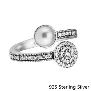 S925 Sterlingas Sidabro Šviesos Švytėjimas Žiedas Pakabukai su White Crystal Pearl & Aišku, CZ, 
