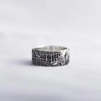 S925 Uodega juoda Retro asmenybė pora chaotiškas modelio žiedas mados laukinių moterų ir vyrų žiedai Vestuvės vestuvinis papuošalų