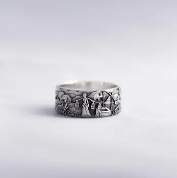 S925 Uodega juoda Retro asmenybė pora chaotiškas modelio žiedas mados laukinių moterų ir vyrų žiedai Vestuvės vestuvinis papuošalų