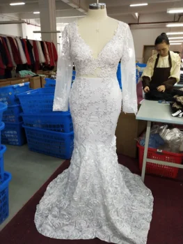 Seksualus Afrikos arabų Undinė Suknelės V Kaklo Žalia Prom Vakare Gown 2021 Aplikacijos Moteris Ilgai Oficialų Šalis Suknelės 3D Gėlių Traukinys