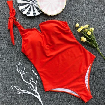 Seksualus Bodysuit vientisi maudymosi kostiumėlį, Raudonas maudymosi Kostiumėliai, Moterų 2020 M. Monokini Vieną Petį Plaukimo Kostiumas Moterims Kietas Paplūdimio besimaudančių
