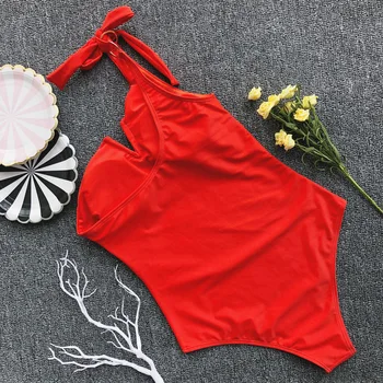 Seksualus Bodysuit vientisi maudymosi kostiumėlį, Raudonas maudymosi Kostiumėliai, Moterų 2020 M. Monokini Vieną Petį Plaukimo Kostiumas Moterims Kietas Paplūdimio besimaudančių