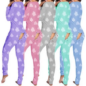Seksualus, Moterų Pijamas Onesies Mygtuką žemyn Priekiniai Funkcinės Sagomis Atvartu V-kaklo Pižama Suaugusiųjų Jumpsuit Pyjama Femme Sleepwear