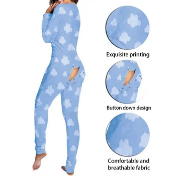 Seksualus, Moterų Pijamas Onesies Mygtuką žemyn Priekiniai Funkcinės Sagomis Atvartu V-kaklo Pižama Suaugusiųjų Jumpsuit Pyjama Femme Sleepwear