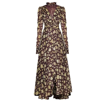 SEQINYY Šifono Suknelė 2020 M. Pavasarį, Rudenį Naujų Mados Dizaino Moterų Spausdinti Derliaus Mygtuką-line Elegantiškas Šalis Aukštos Kokybės Nėriniai
