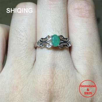 SHIQING Zambija pobūdžio smaragdas bauda papuošalai, žiedai, sidabro paprasta tuščiaviduriai drugelis derliaus moterų žiedai