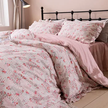Sielovados stiliaus raukiniai sijonas stiliaus patalynės komplektas šviežių gėlių princesė grynos medvilnės ropa cama de couvre šviečia antklode padengti rinkinys