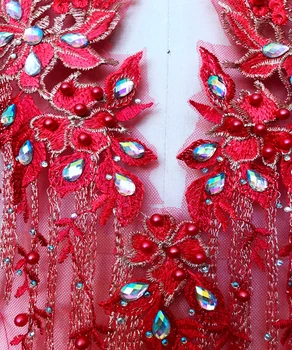 Siūti karoliukus cirkonio raudonos nėrinių aplikacijos apkarpymas pleistrai 60*33cm vakare suknelė 