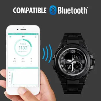 SKMEI Smart Sporto Žiūrėti Vyrų Bluetooth Daugiafunkcį Skaitmeninį Laikrodžiai, atsparus Vandeniui 5Bar Vyrų Smart Dvigubas Ekranas Žiūrėti reloj Mujer