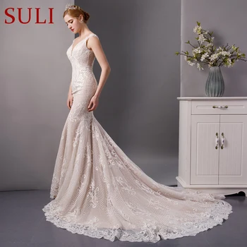 SL-6083 Naują Atvykimo Šampano Nėrinių Undinė Vestuvių Suknelės Visiškai Duobute 2019