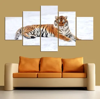 Sniego Didelis Tigras Gyvūnų Plakatas 5 vnt/Set Neįrėminti Tapybos Modulinės HD Nuotraukų, Plakatų Sienos Meno Kambarį Dekoro