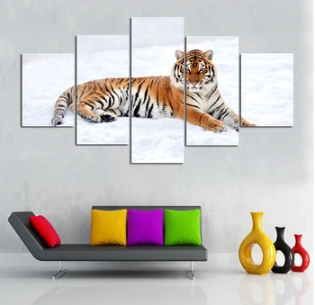 Sniego Didelis Tigras Gyvūnų Plakatas 5 vnt/Set Neįrėminti Tapybos Modulinės HD Nuotraukų, Plakatų Sienos Meno Kambarį Dekoro