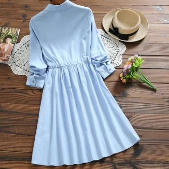 Stinlicher pavasarį naują moterų suknelė ilgomis rankovėmis medvilnės ir lino suknelė siuvinėta marškinėliai suknelė elegantiškas plonas tvarstis suknelė 3309
