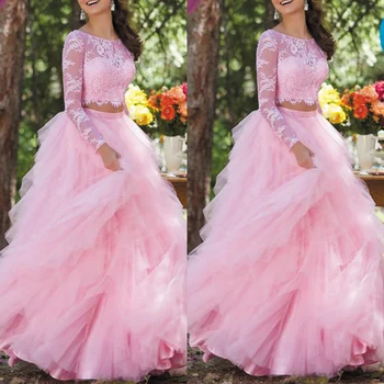 SuperKimJo Dviejų Dalių Rožinės Spalvos Prom Dresses Vestidos De Fiesta Largos Elegantes De Gala Nėrinių Aplikacijos Pakopų Elegantiška Prom Suknelė
