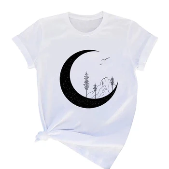 T-shirt Moterims, Estetinės mėnulis Spausdinti Harajuku Mados Marškinėlius Mergina Atsitiktinis Balta Marškinėliai 2020 Naujas Vasaros Moterų Marškinėlius Drabužiai