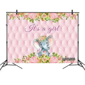 Tai Mergina, Baby Shower Fone Pink Gėlių Mielas Dramblys Fone, Gėlių Baby Girl Gimtadienio Foto Backdrops Photoshoot Rekvizitai