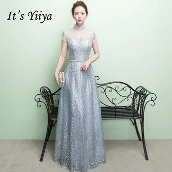 Tai Yiiya vakarinę Suknelę Pilkos spalvos Putojantis Blizgučiai Oficialią Suknelės Vestidos Aukštos Apykaklės, Chalatas De Soiree be Rankovių Moterims Suknelės K217