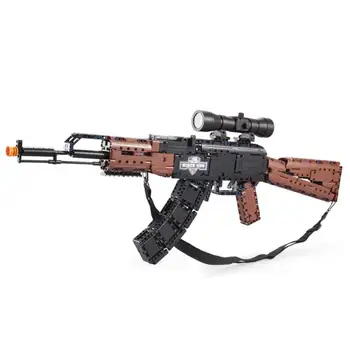 Technics karinis žaidimas batisbricks kūrimo bloką ww2 AK47 šautuvas su regos plytų šaudymo pistoletas plytos, žaislų, Minkštu kulkos