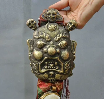 Tibeto Budizmas Bronzos šilko Mahakala Budos galvos Kaukolės Egzorcizmo amuletas Pakabukas