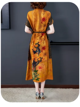 Tiesioginės prekybos kilnus retro spausdinti šilko suknelė 2020 metų vasaros naują pokylių prarasti vidutinio amžiaus mamos suknelė