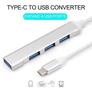 Tipas-C HUB USB-C 4-Port USB3.0 Didelės Spartos Splitter OTG Aliuminio Lydinio Docking Station