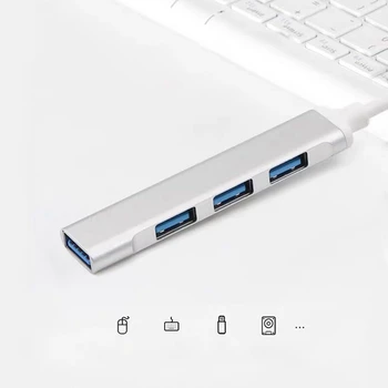 Tipas-C HUB USB-C 4-Port USB3.0 Didelės Spartos Splitter OTG Aliuminio Lydinio Docking Station